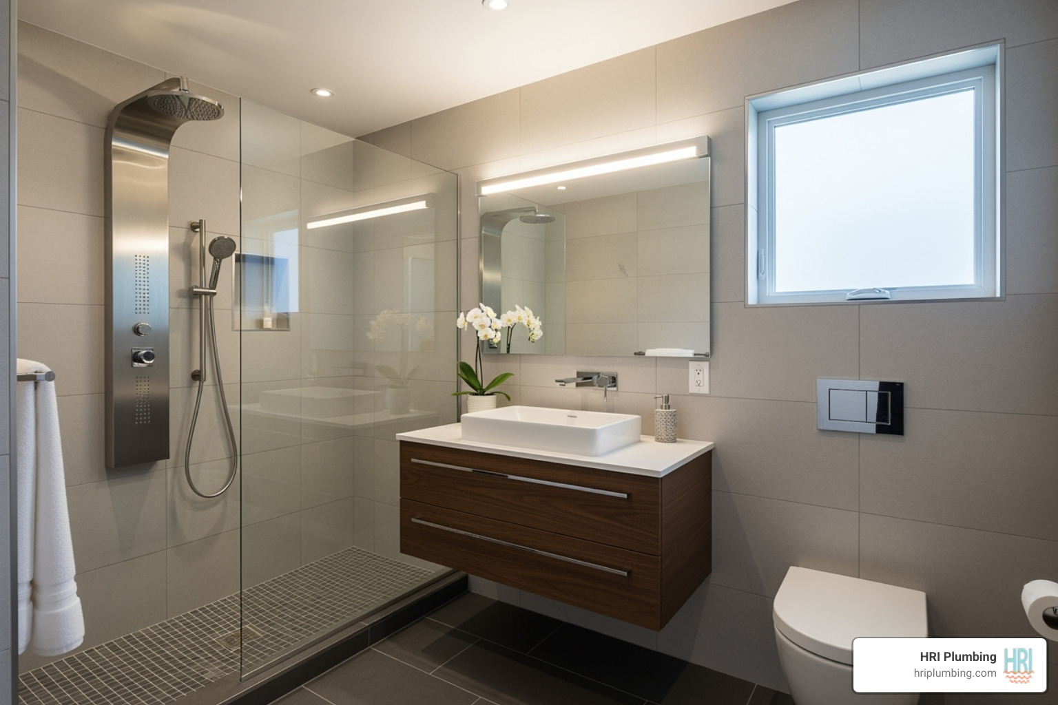 of a newly remodeled bathroom with modern fixtures - rochester plumbing service of a newly remodeled bathroom with modern fixtures - rochester plumbing service