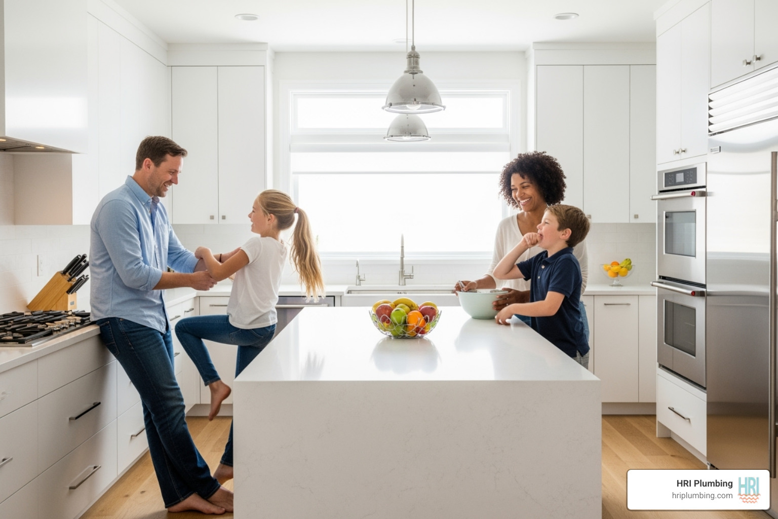 happy family enjoying their new, functional kitchen - kitchen design consultation
