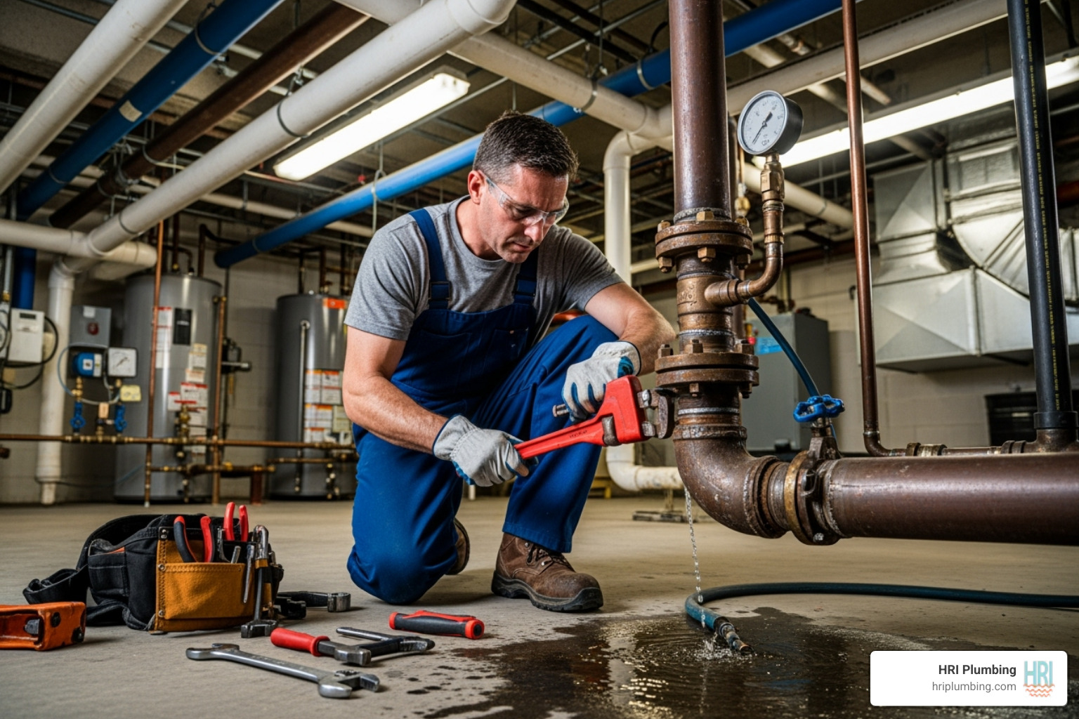 plumber working on a pipe in a commercial building - commercial plumber near me jacksonville