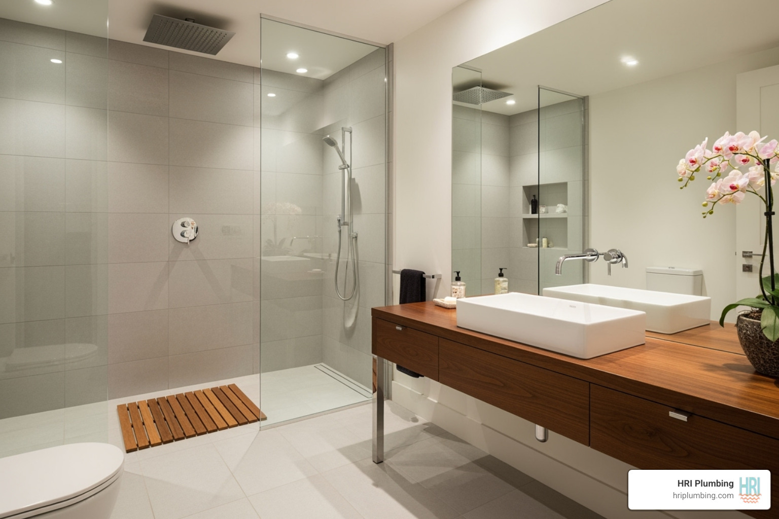 various modern bathroom fixtures like rainfall showers and vessel sinks - bathroom remodeling plumber jacksonville il