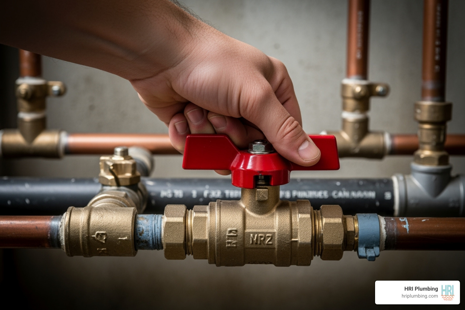 hand turning a main water shut-off valve - emergency plumber near me jacksonville