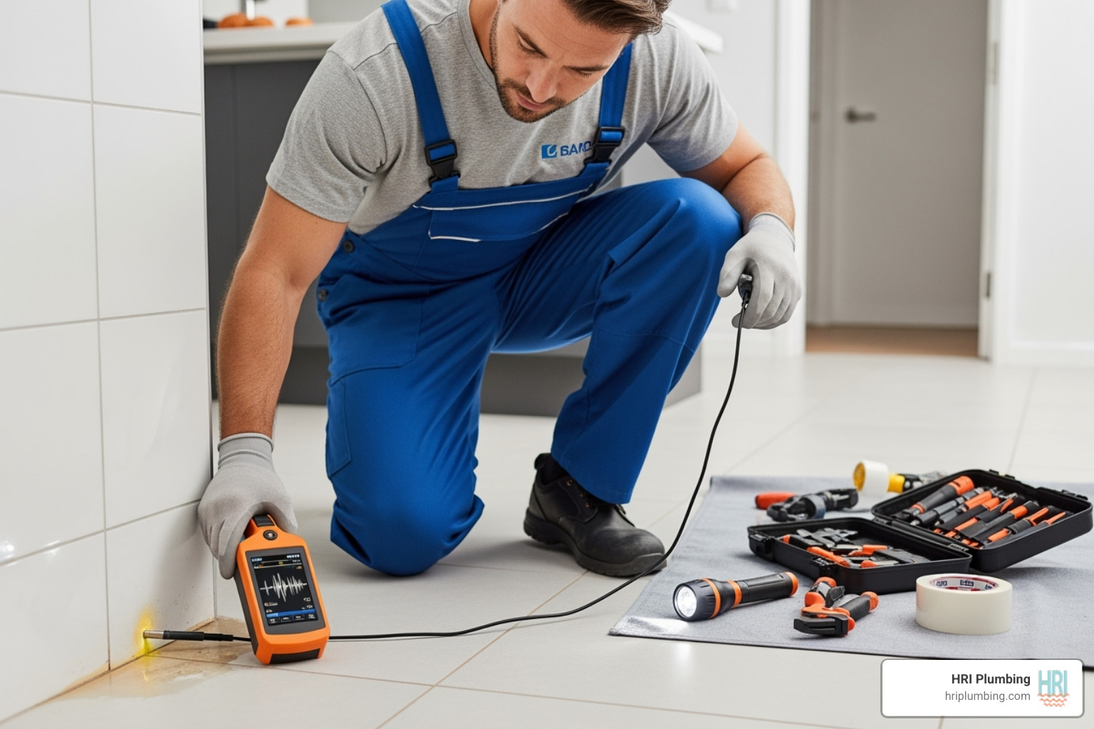 plumber using electronic leak detection equipment - water line leak jacksonville