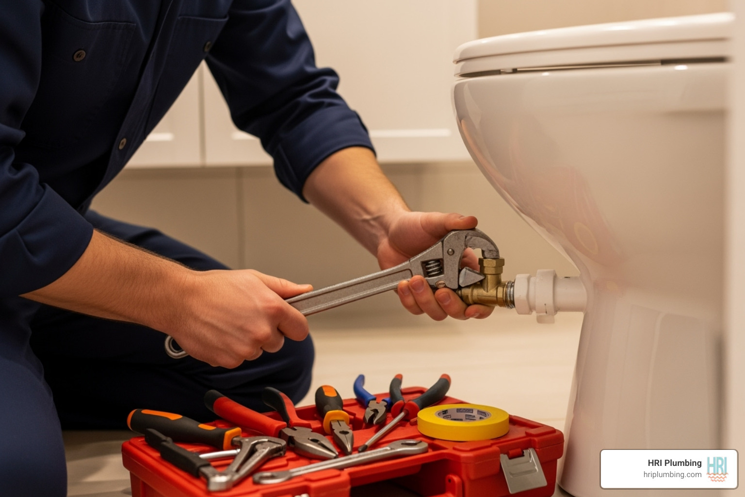 Plumber fixing a toilet - toilet flapper replacement