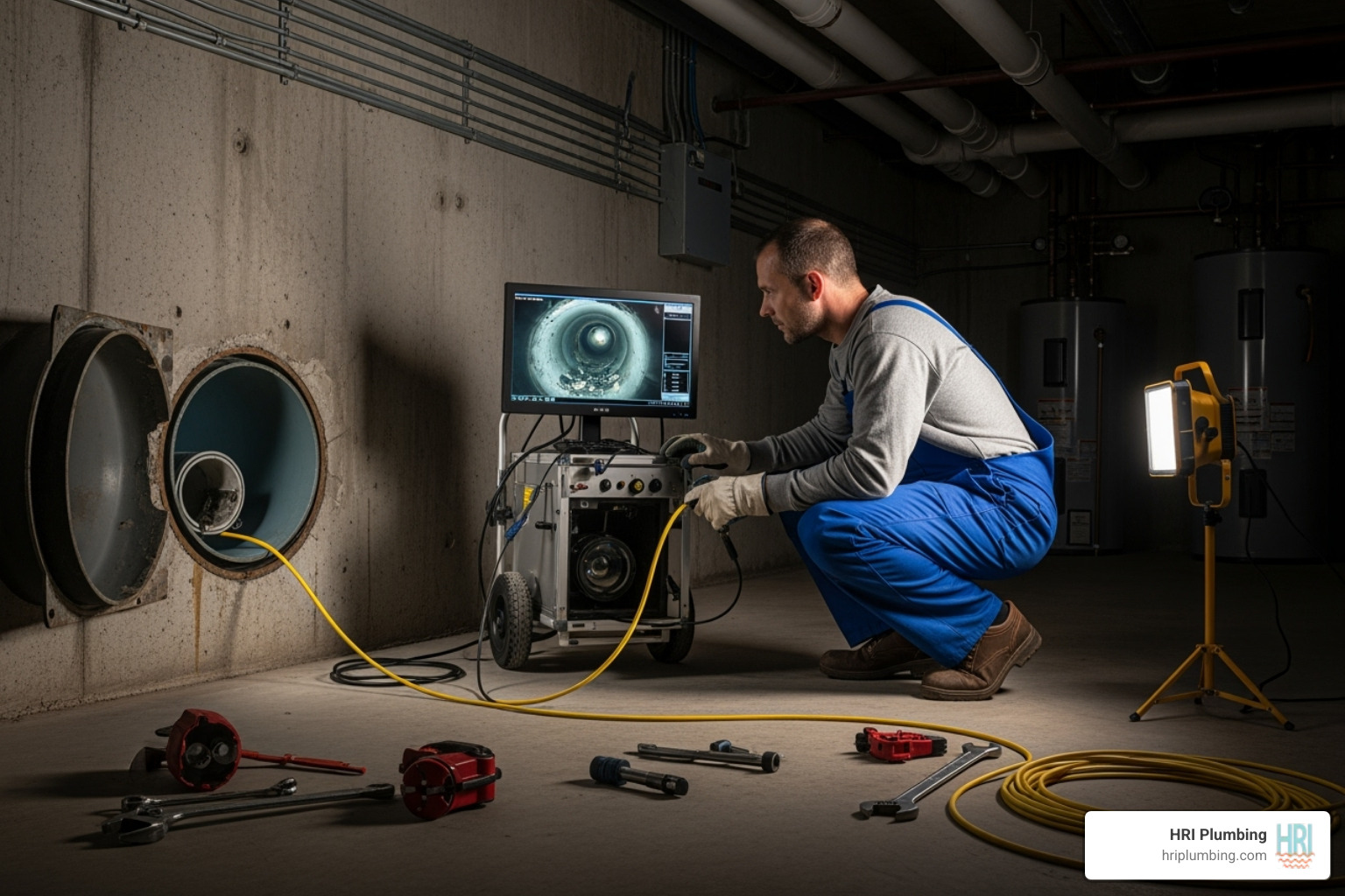 commercial plumber performing a video camera sewer inspection - commercial plumbing jacksonville il commercial plumber performing a video camera sewer inspection - commercial plumbing jacksonville il