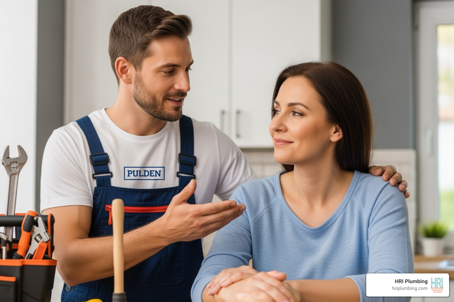 friendly plumber reassuring homeowner - after hours plumbing rushville il friendly plumber reassuring homeowner - after hours plumbing rushville il