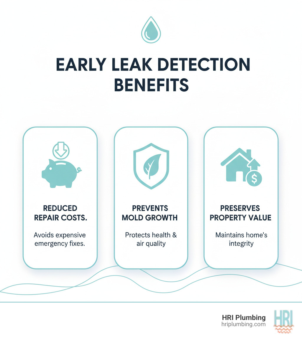Infographic detailing the financial and structural benefits of early leak detection, including reduced repair costs, prevention of mold growth, and preservation of property value. - leak detection plumber jacksonville il infographic  Infographic detailing the financial and structural benefits of early leak detection, including reduced repair costs, prevention of mold growth, and preservation of property value. - leak detection plumber jacksonville il infographic