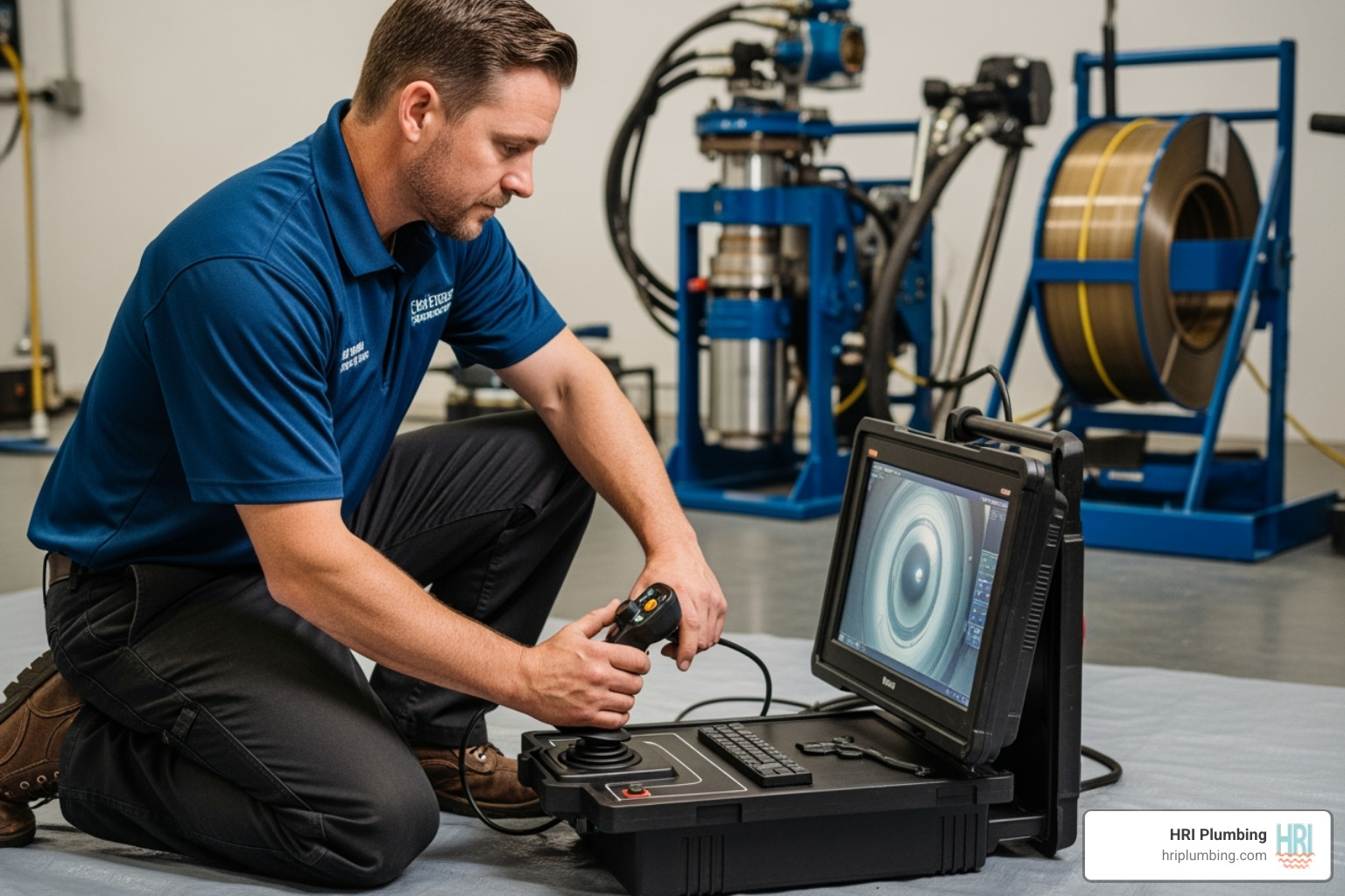 trenchless sewer repair jacksonville technician operating camera monitor - trenchless sewer repair jacksonville