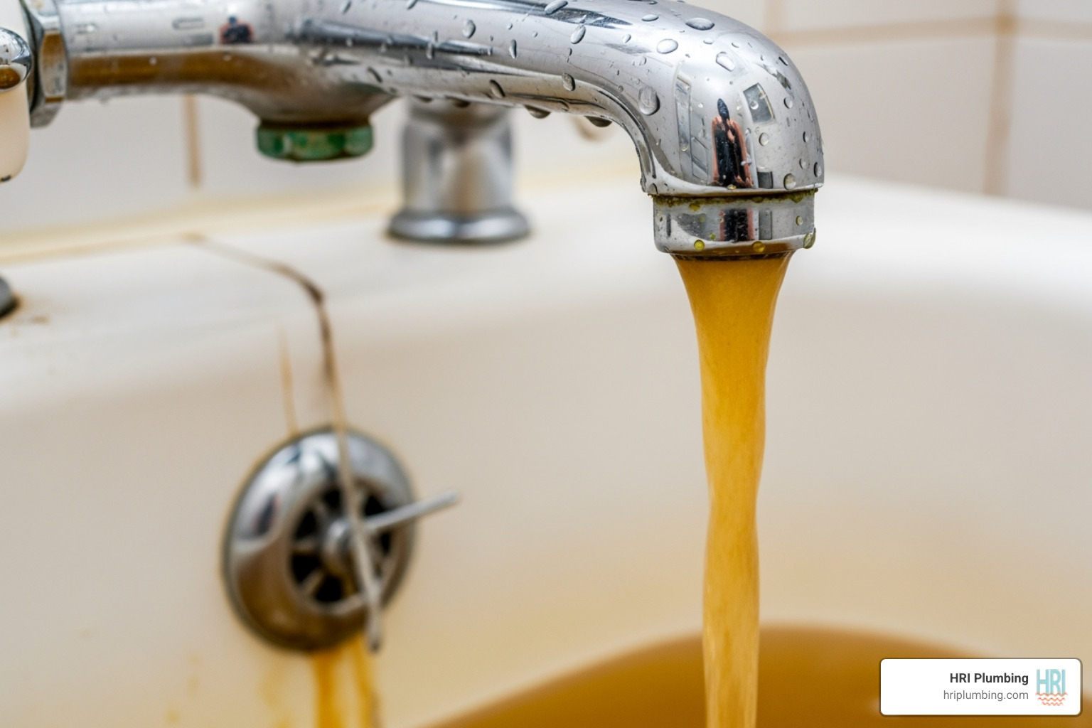 Discolored, rusty water coming from a bathtub faucet - repiping services jacksonville il