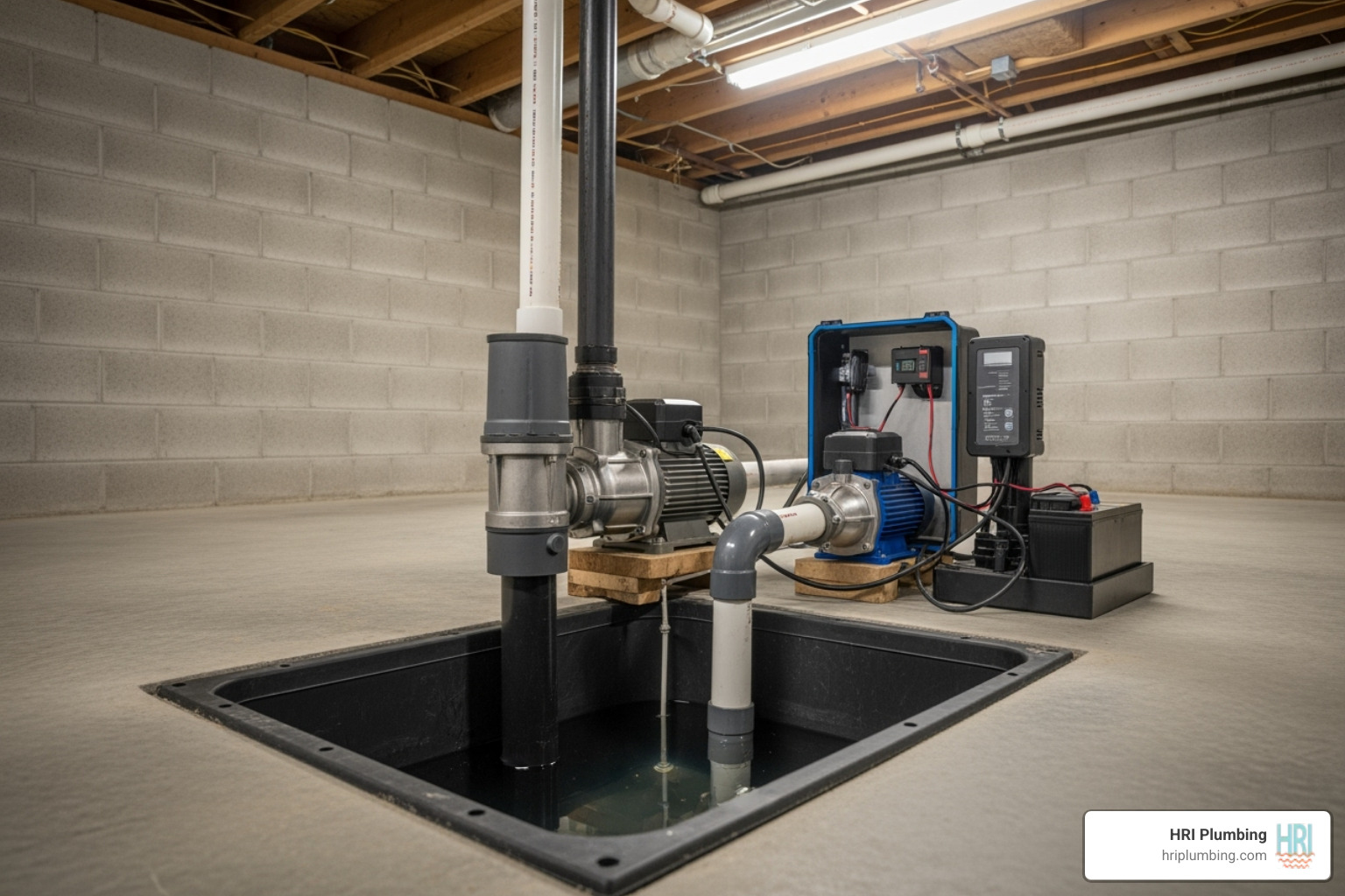 a battery backup sump pump system next to a primary pump - emergency sump pump service rushville il a battery backup sump pump system next to a primary pump - emergency sump pump service rushville il