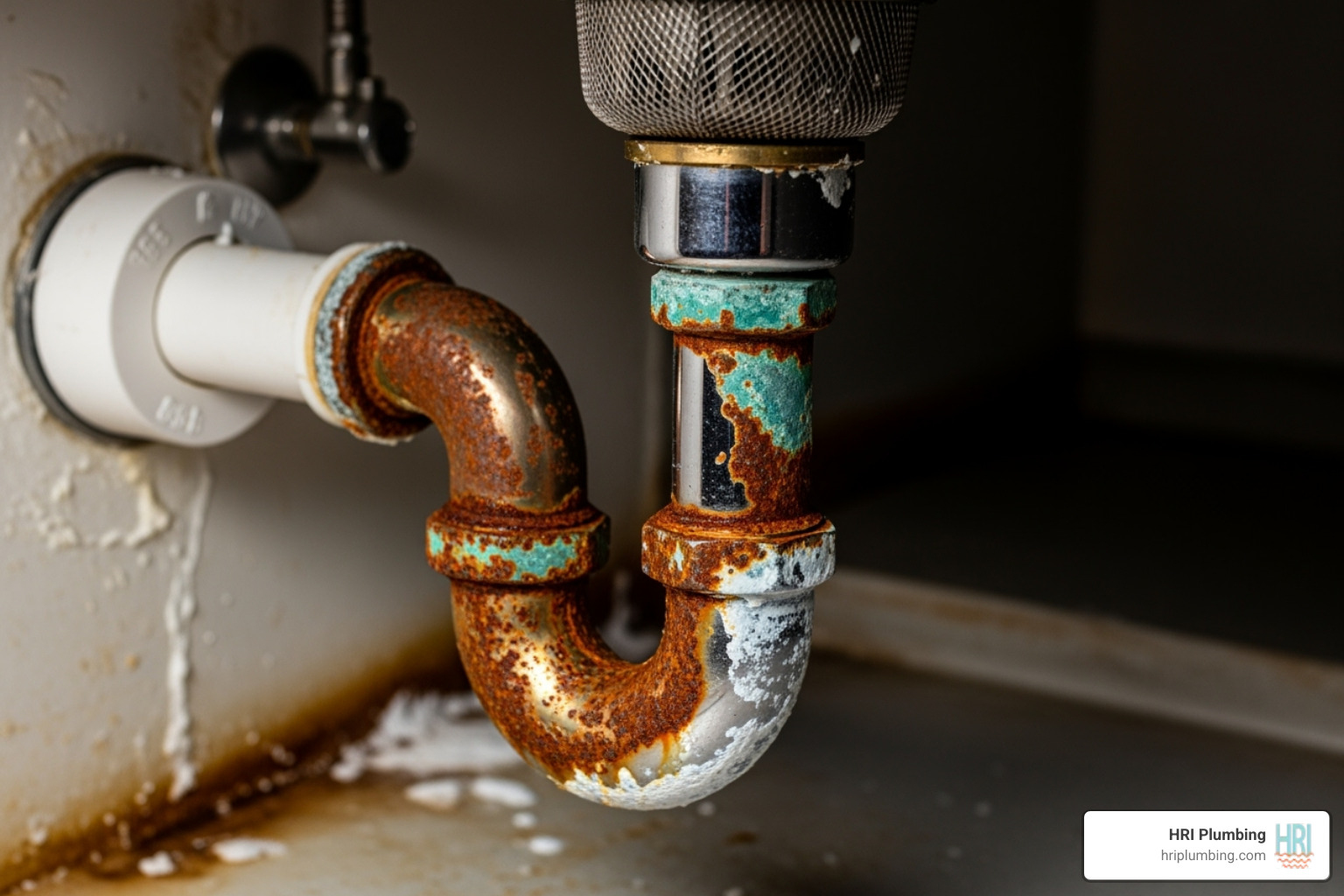 corroded pipe under kitchen sink - kitchen plumbing remodel springfield il