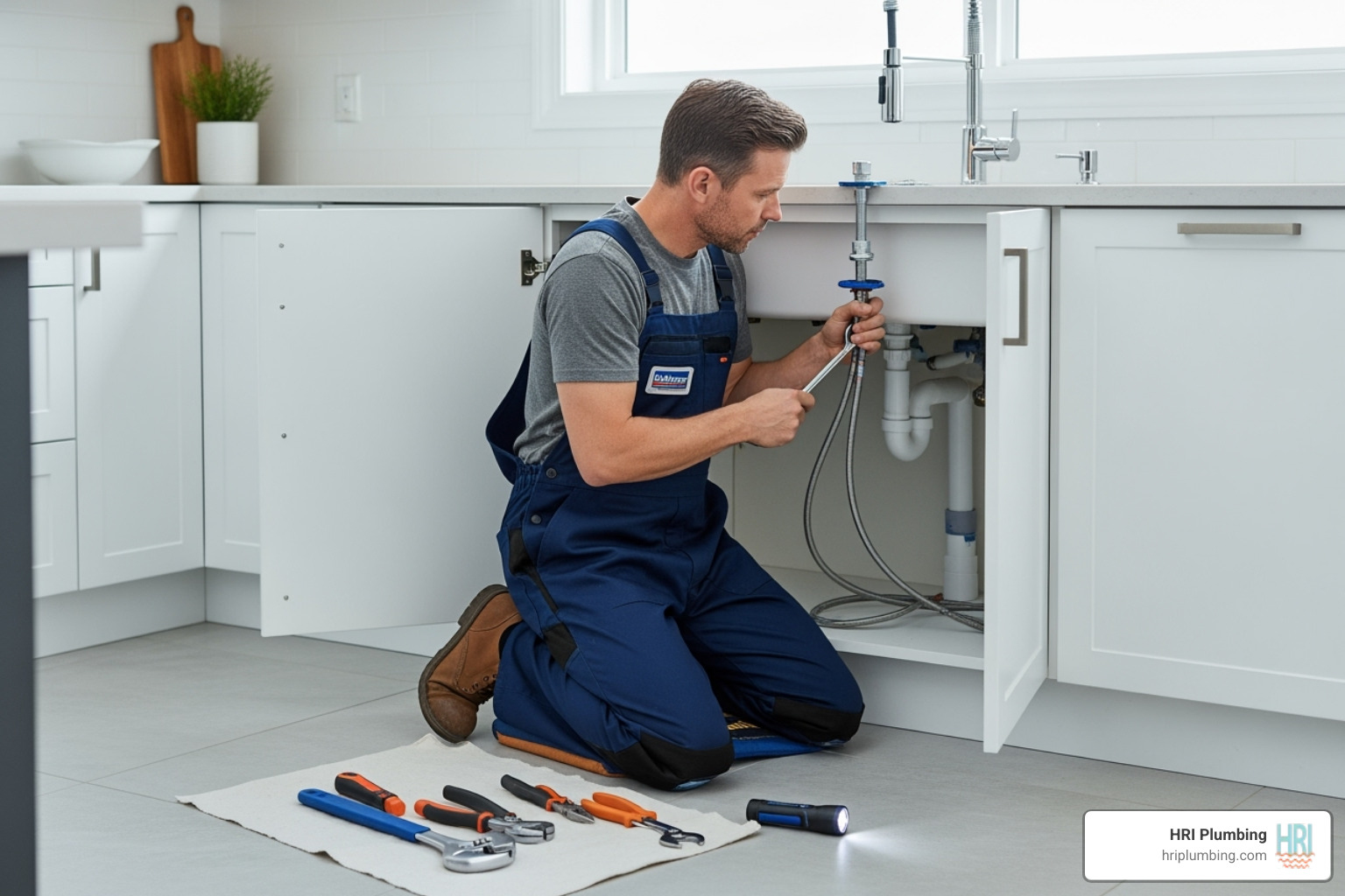 plumber installing new kitchen faucet - kitchen plumbing remodel springfield il