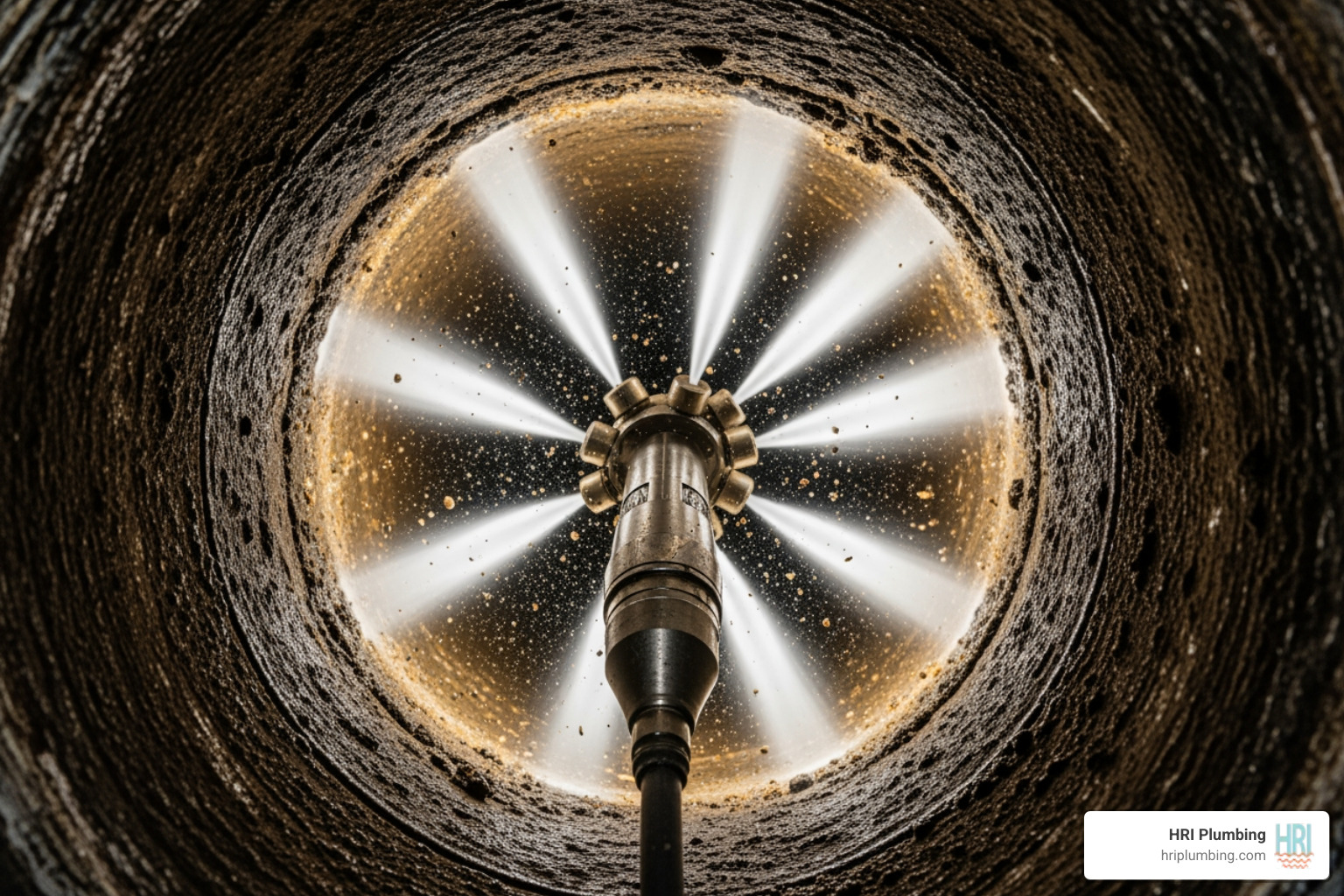 Hydro jetting nozzle inside a pipe - "My drains are severely clogged. Who provides hydro jetting services in Jacksonville, IL?"