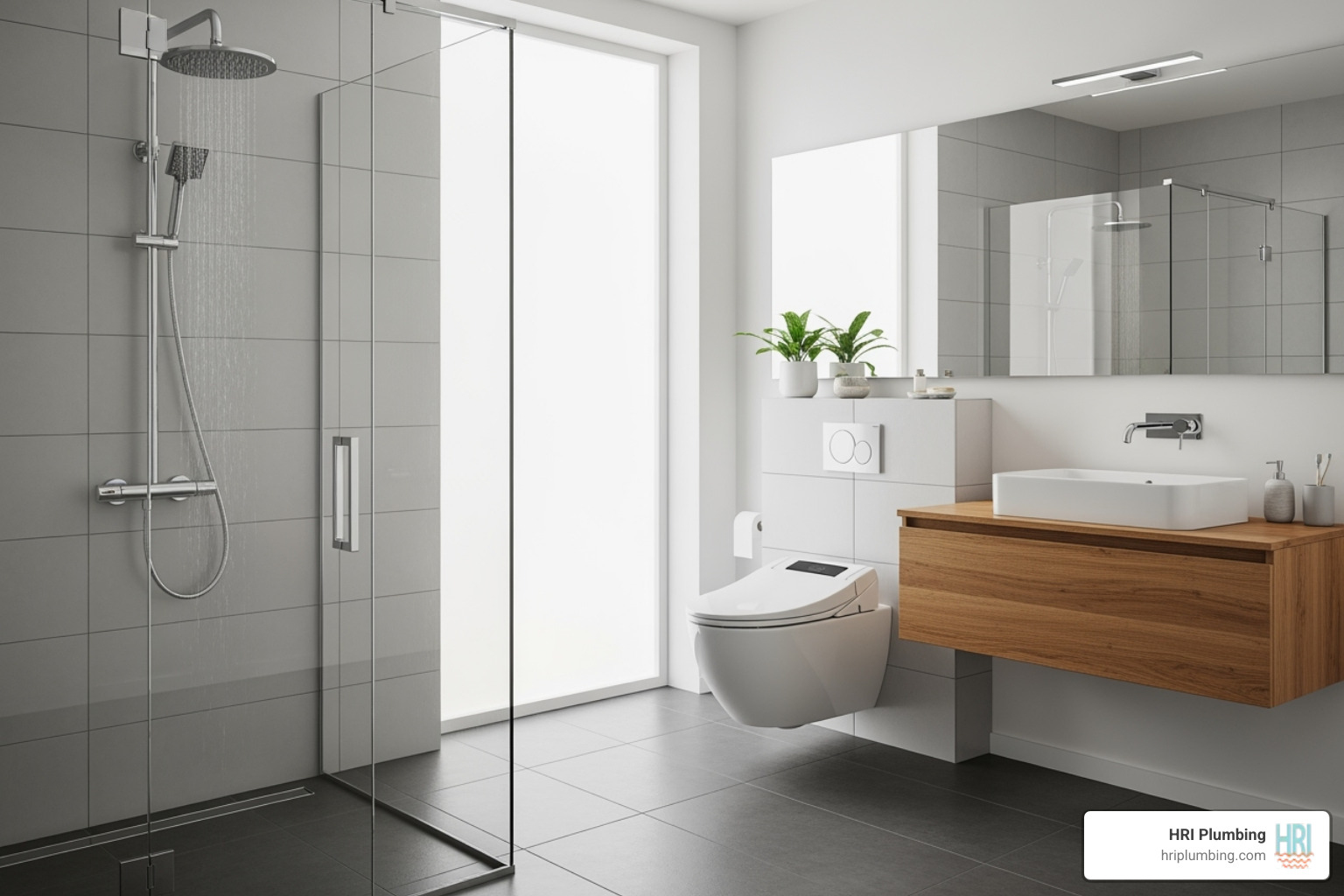 a stylish, water-saving showerhead and a dual-flush toilet - bathroom plumbing installation rushville il