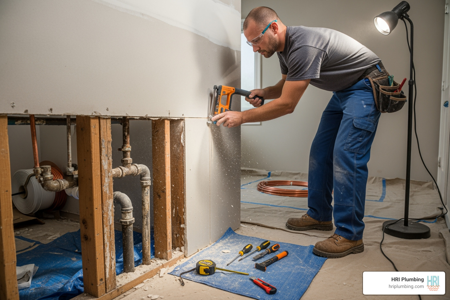 plumber cutting drywall - whole home repiping springfield il plumber cutting drywall - whole home repiping springfield il