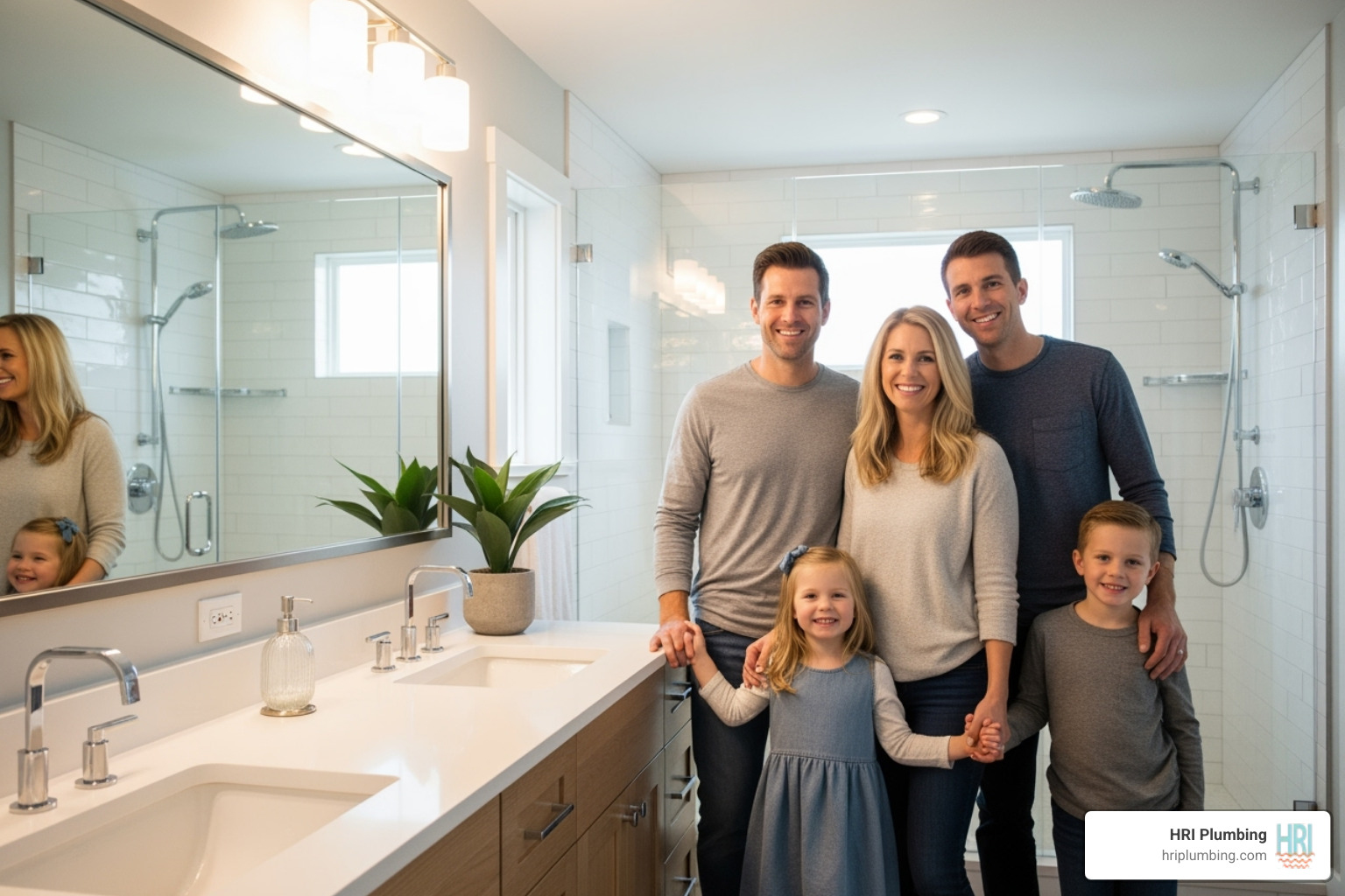 happy family in new bathroom - bathroom remodeling rochester