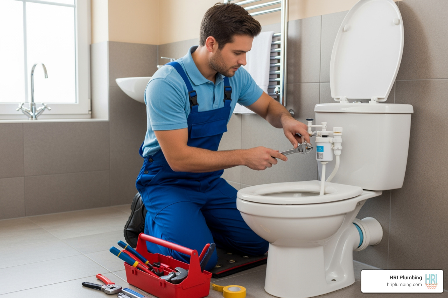 professional plumber working on a toilet - running toilet repair springfield il