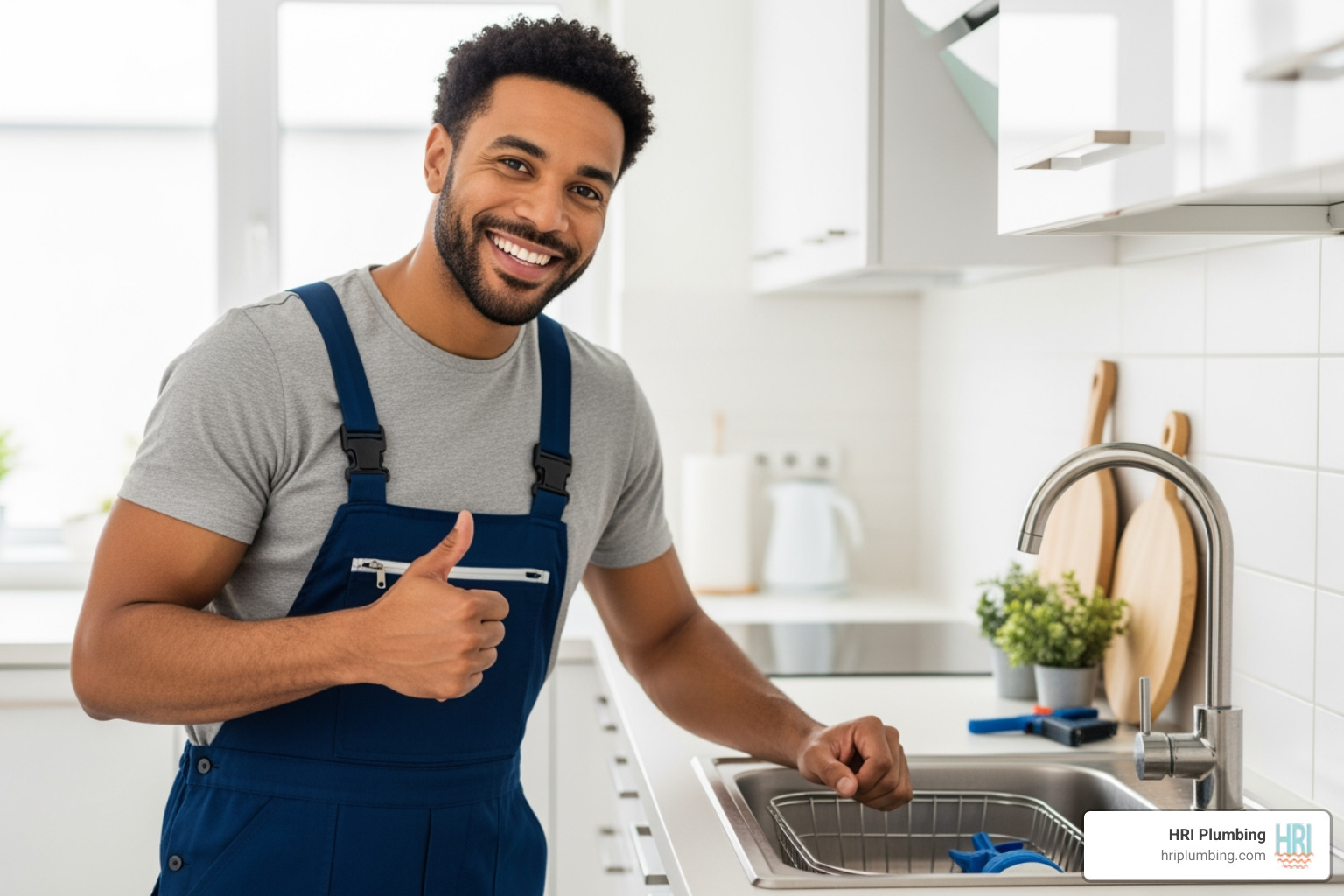 friendly, professional plumber giving a thumbs-up in front of a repaired sink - sink repair springfield il friendly, professional plumber giving a thumbs-up in front of a repaired sink - sink repair springfield il