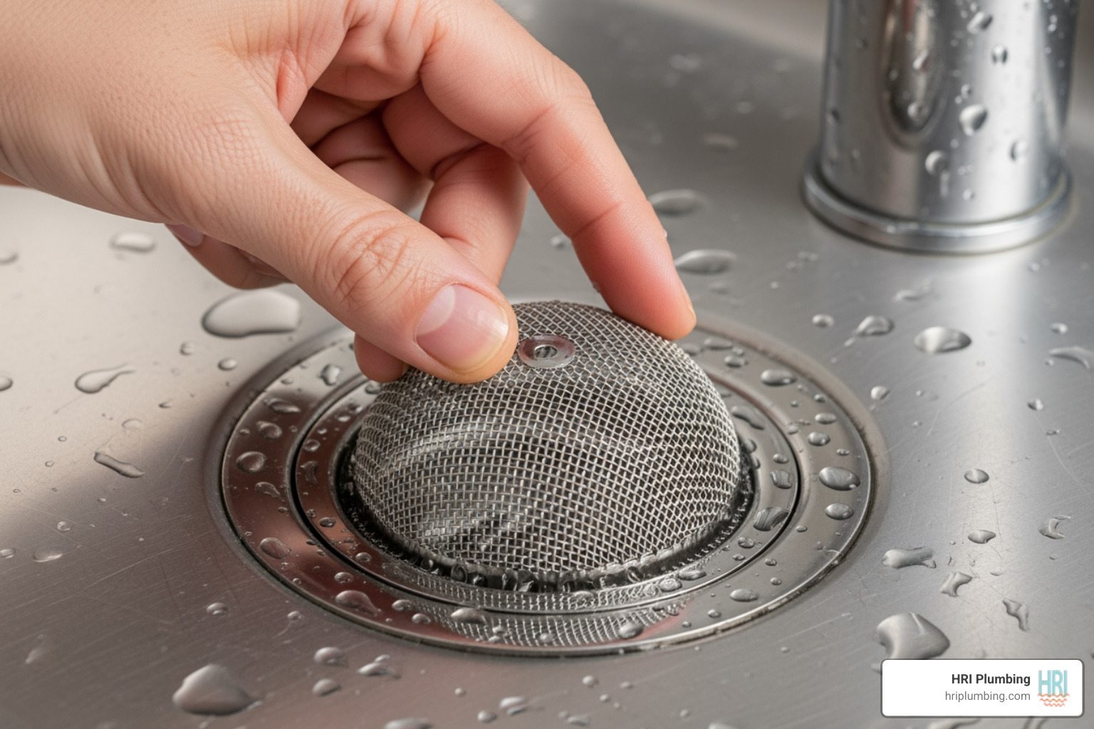 hand placing a mesh drain strainer in a sink - sink repair springfield il hand placing a mesh drain strainer in a sink - sink repair springfield il