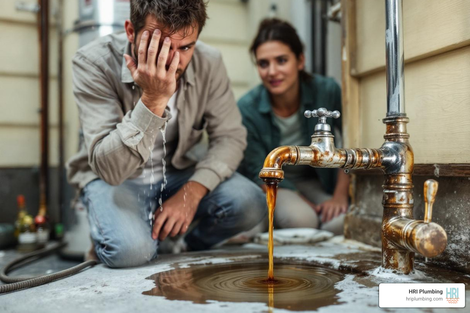 Infographic showing the top 5 signs your water heater needs emergency repair: puddles or leaks around the tank, complete loss of hot water, loud rumbling or banging noises from the unit, rusty or discolored water from taps, and rotten egg smell indicating gas leak - emergency water heater repair in rushville, il