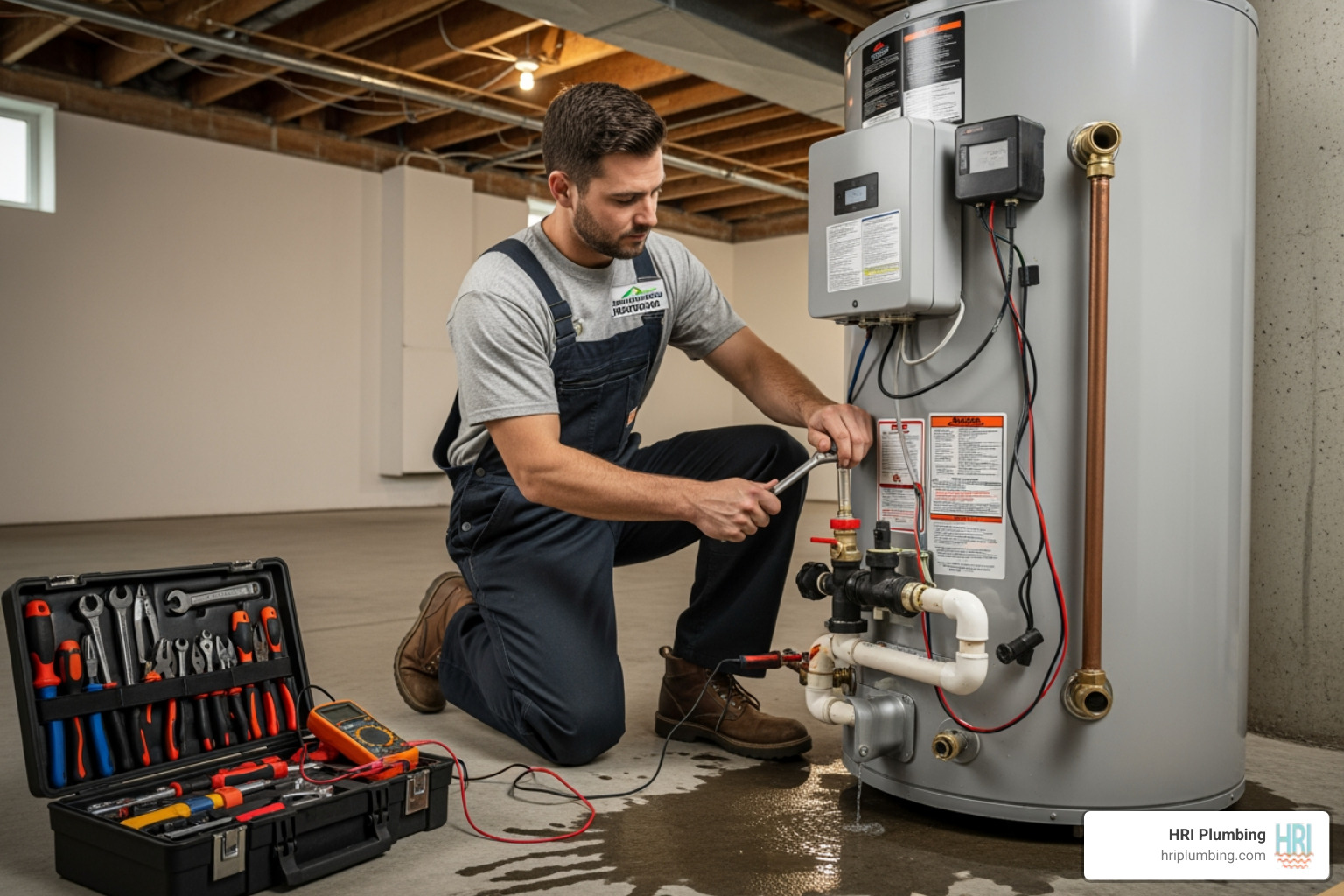 infographic showing common water heater problems including no hot water, fluctuating temperature, banging or popping noises, rusty or discolored water, visible leaks around the base, and low hot water pressure, with icons for each issue - best water heater repair in jacksonville, il