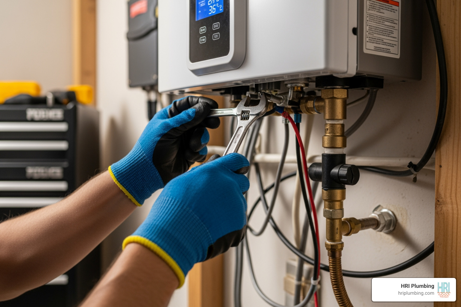 Infographic showing how tankless water heaters work: cold water enters the unit, flow sensor detects demand, ignition system activates, heat exchanger warms water instantly, hot water flows to your faucet on demand without storage tank - tankless water heater repair in jacksonville, il