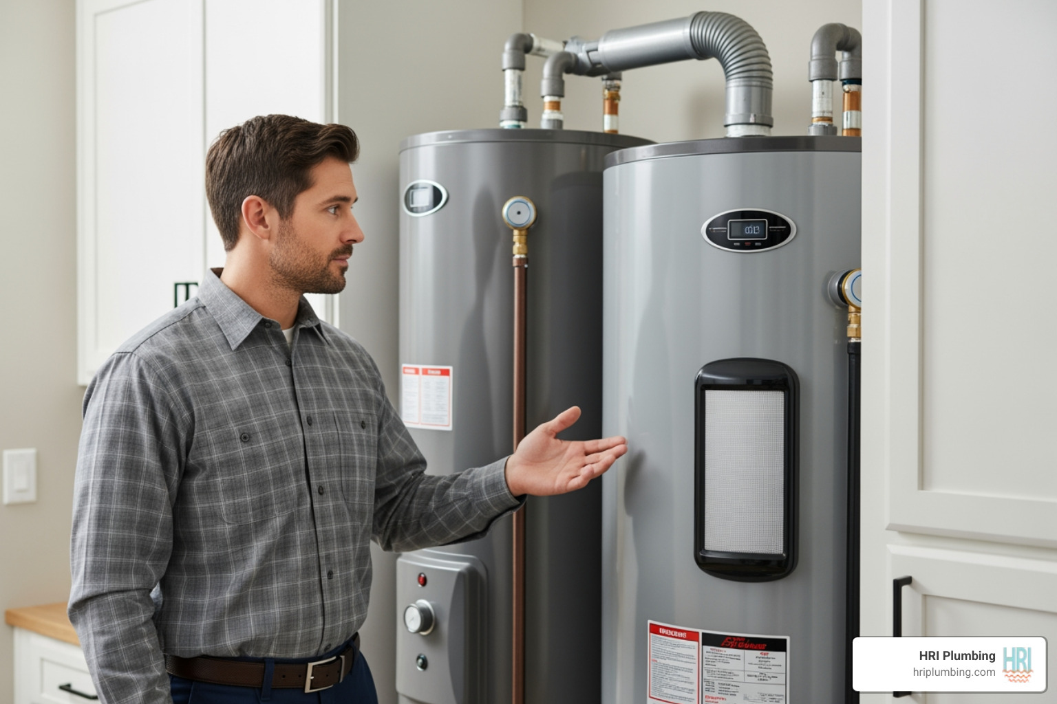 Infographic showing the complete water heater replacement decision process: signs you need replacement (age 8-12 years, rusty water, leaks, strange noises), types to consider (traditional tank 8-12 year lifespan, tankless 20+ years, hybrid 10-15 years), what to look for in a pro (licensed and insured, local experience, verified reviews, warranty coverage, emergency service), and typical installation steps (consultation, old unit removal, code-compliant installation, testing, walkthrough) - best water heater replacement in jacksonville, il