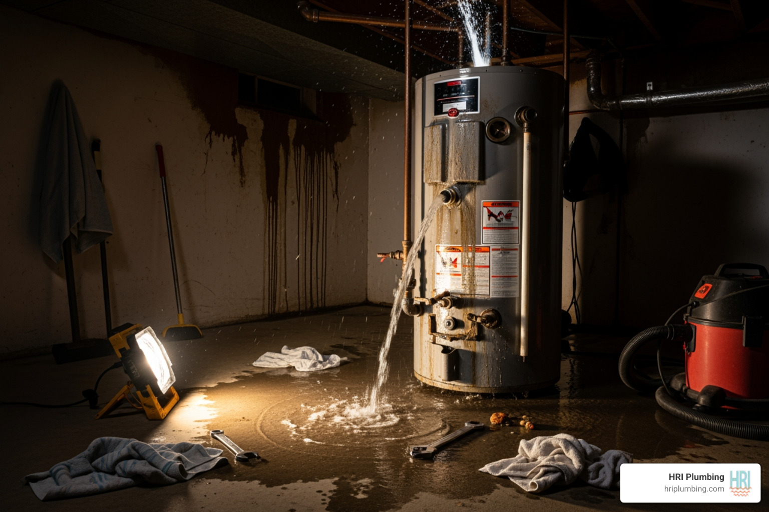 Infographic showing the top 5 signs of a water heater emergency: 1. Major water leaks pooling around the base, 2. Complete loss of hot water throughout the home, 3. Rusty or discolored water from taps, 4. Loud banging or popping noises from the tank, 5. Water heater age of 8-12 years or older - emergency water heater replacement in jacksonville, il Infographic showing the top 5 signs of a water heater emergency: 1. Major water leaks pooling around the base, 2. Complete loss of hot water throughout the home, 3. Rusty or discolored water from taps, 4. Loud banging or popping noises from the tank, 5. Water heater age of 8-12 years or older - emergency water heater replacement in jacksonville, il