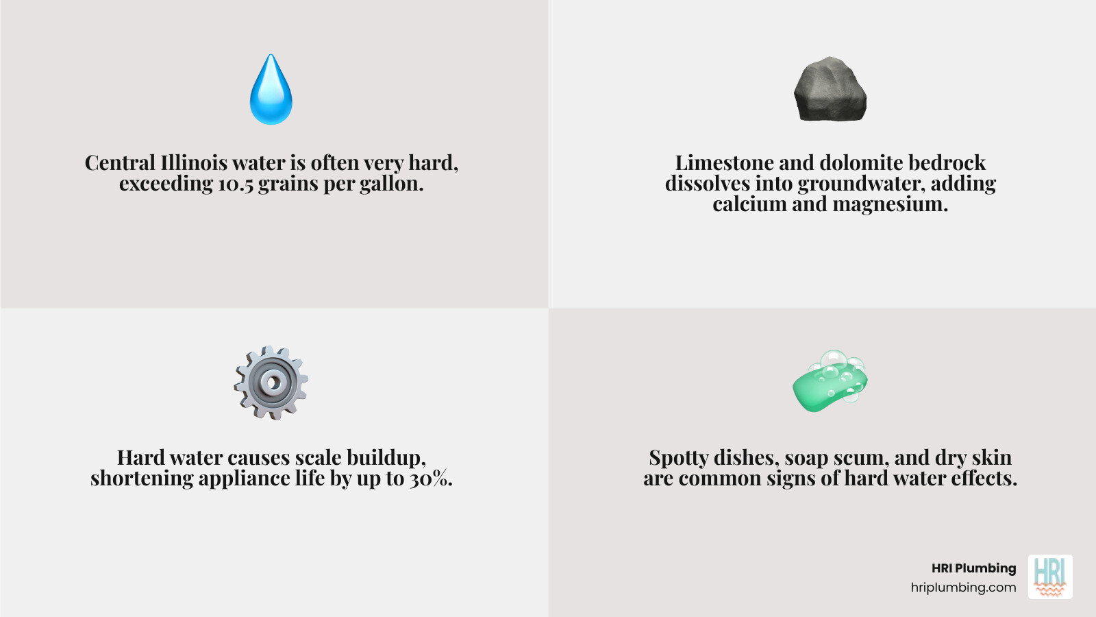 Infographic showing Central Illinois water hardness levels and top signs you need a water softener - do i need a water