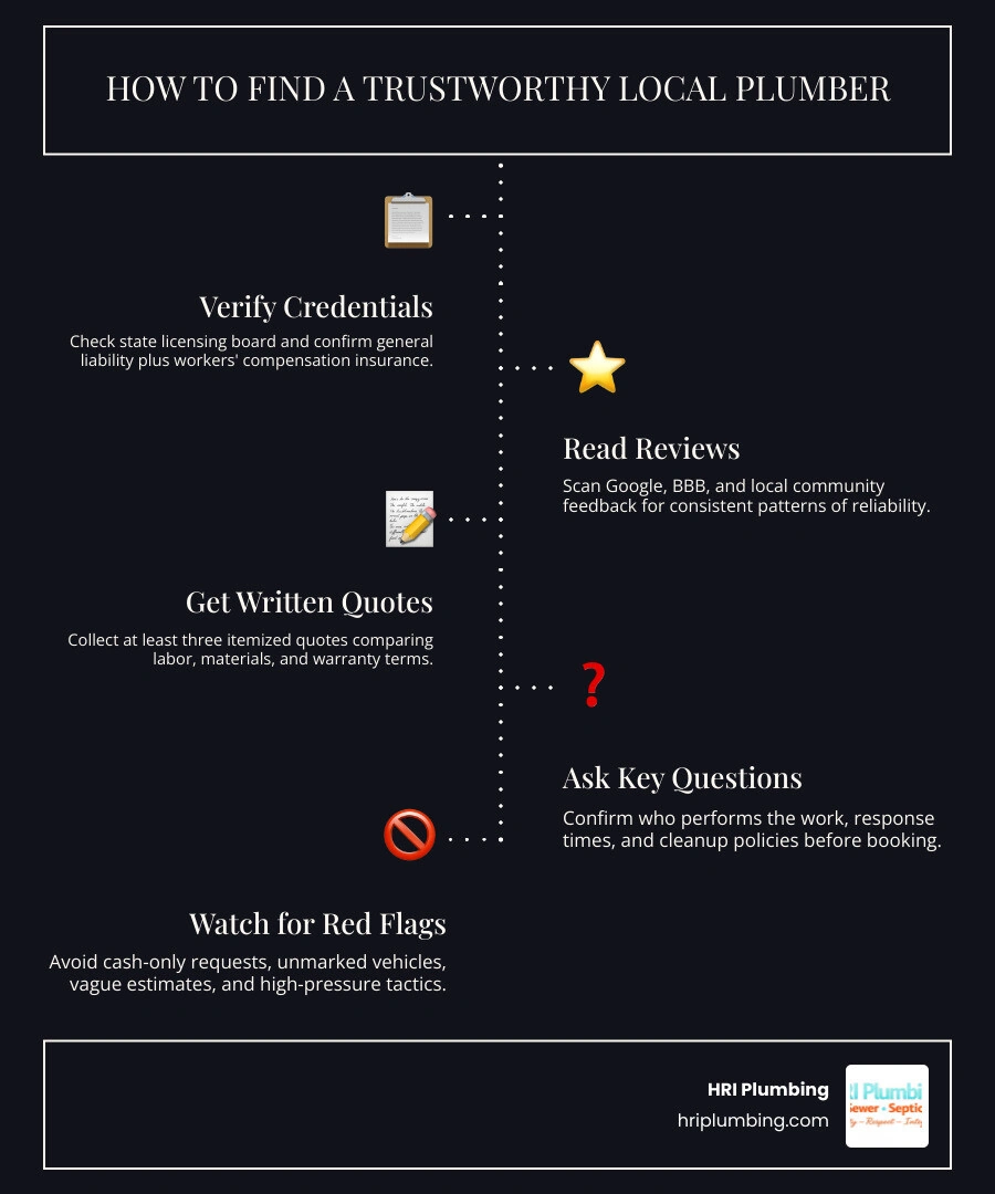 Step-by-step infographic on how to find a trustworthy plumber in your area infographic