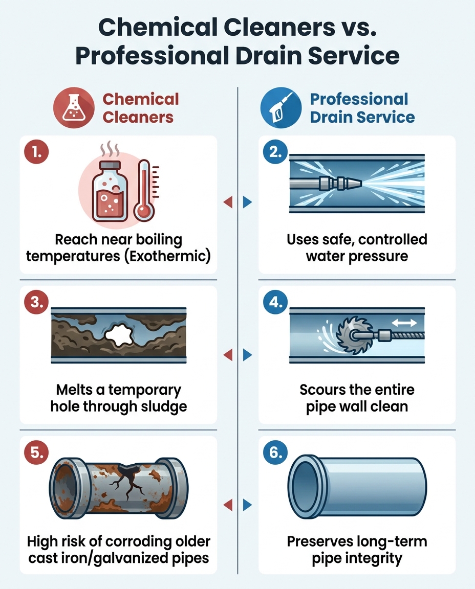 Chemical Cleaners vs. Professional Drain Service