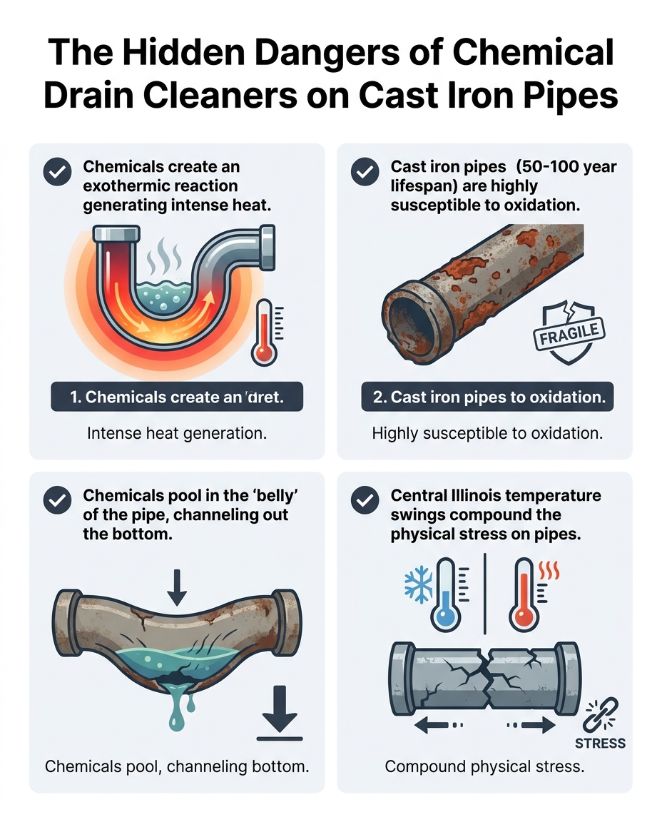The Hidden Dangers of Chemical Drain Cleaners on Cast Iron Pipes