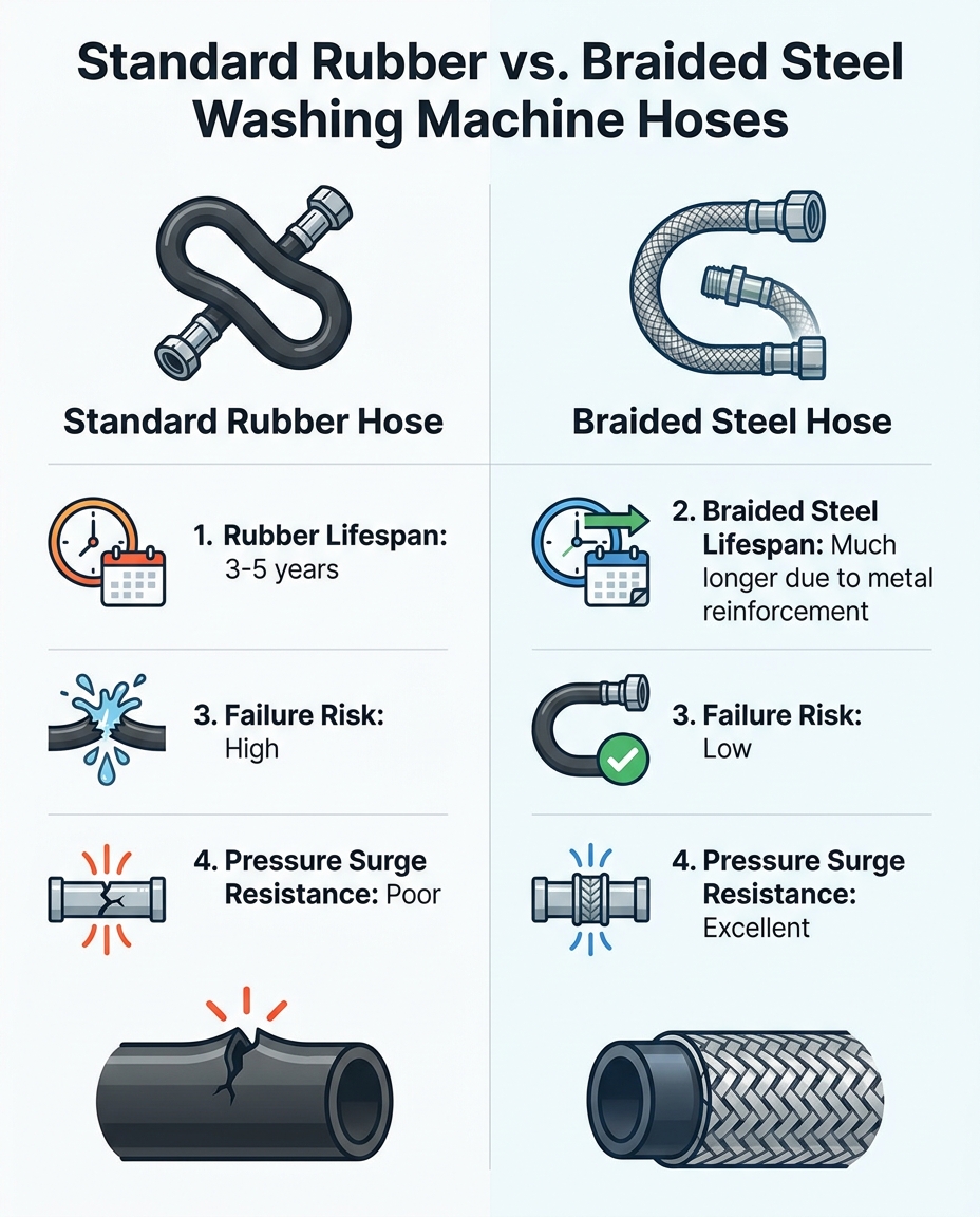 Standard Rubber vs. Braided Steel Washing Machine Hoses