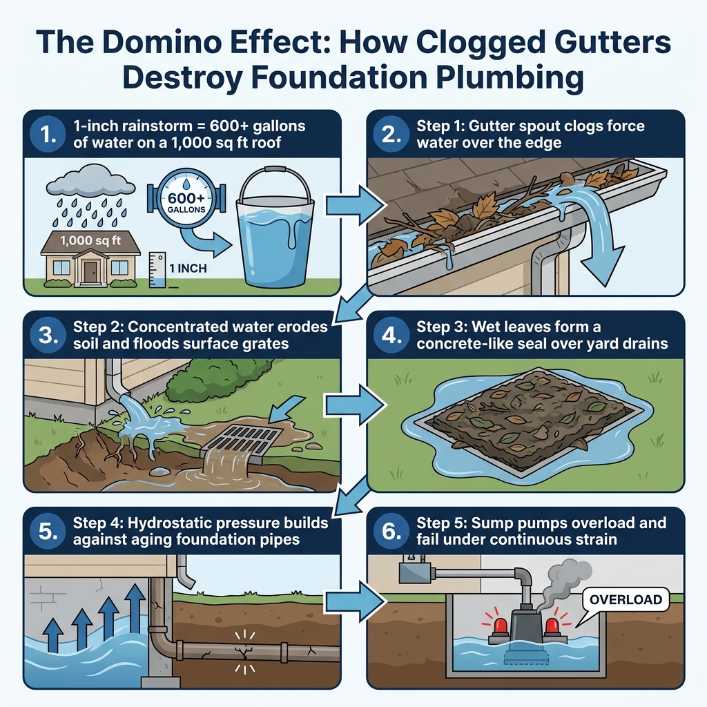 The Domino Effect: How Clogged Gutters Destroy Foundation Plumbing