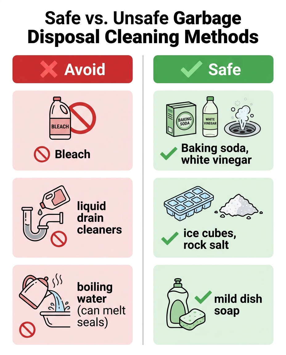 Safe vs. Unsafe Garbage Disposal Cleaning Methods