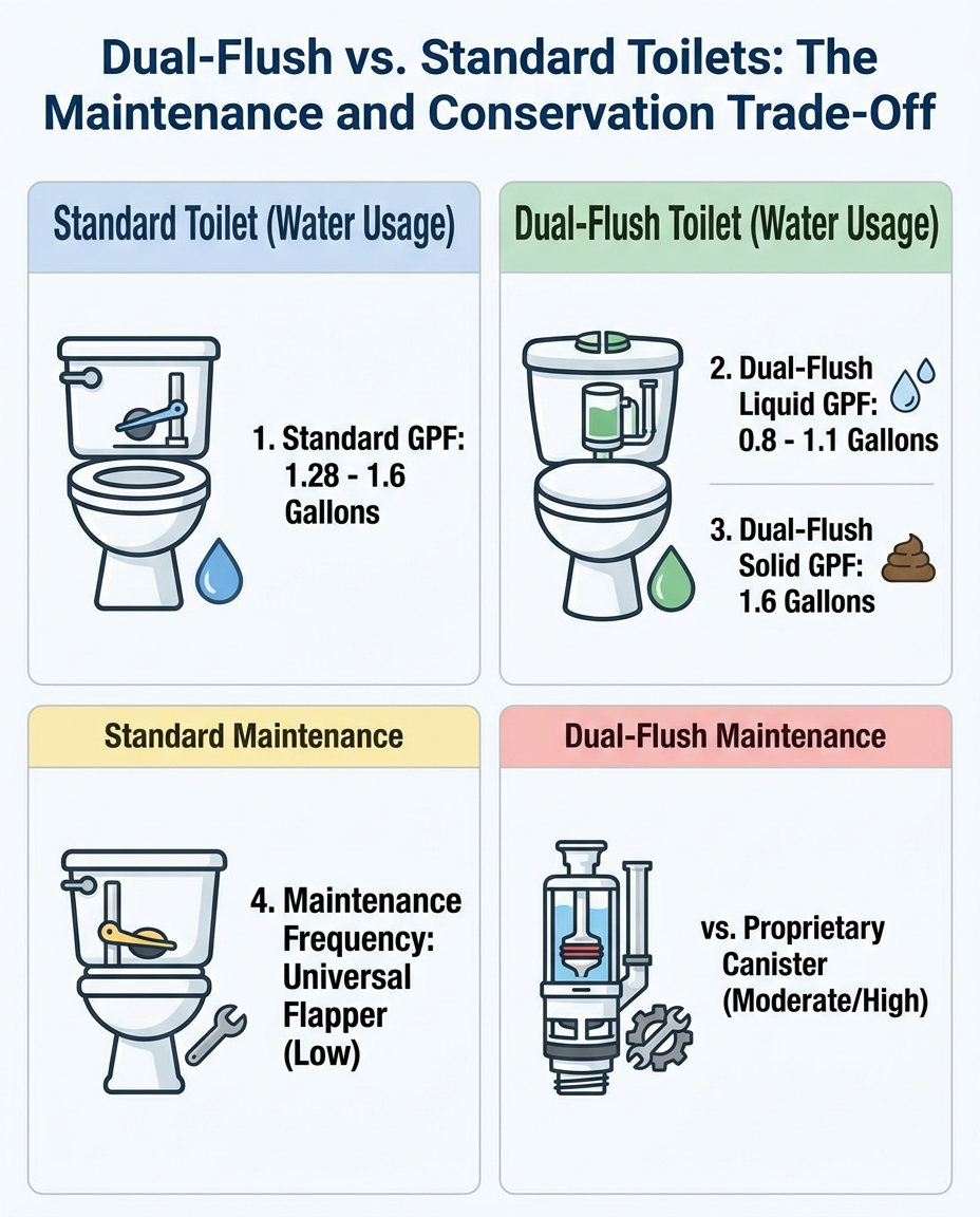 Dual-Flush vs. Standard Toilets: The Maintenance and Conservation Trade-Off