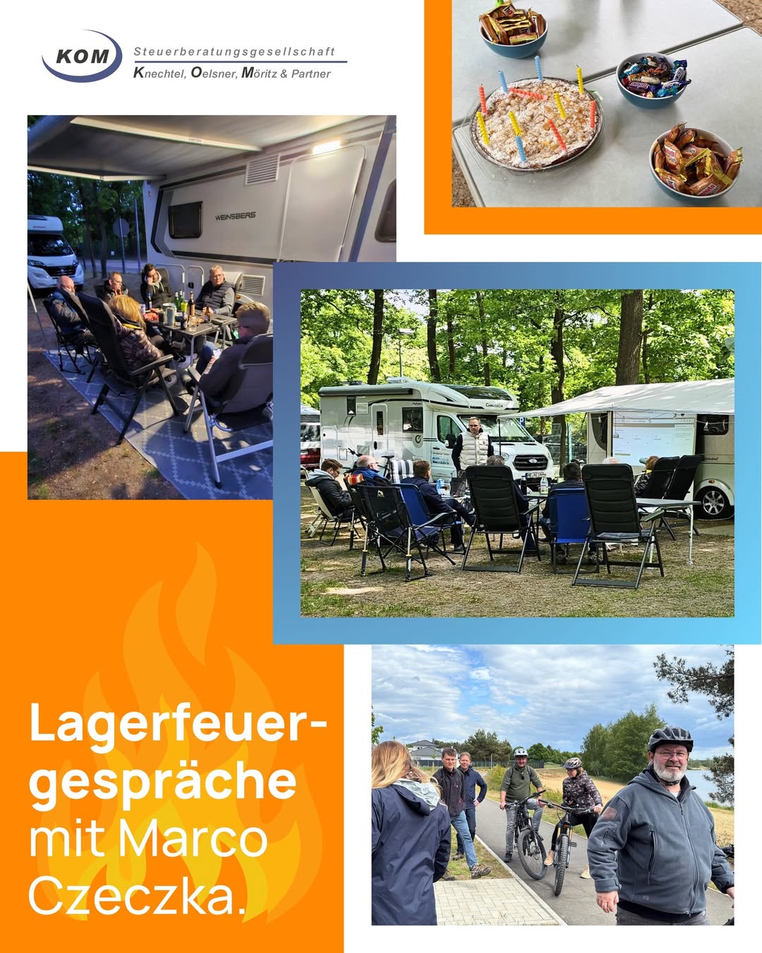 Collage mit Lagerfeuerbildern und Text: ‚Lagerfeuergespräche mit Marco Czetzich
