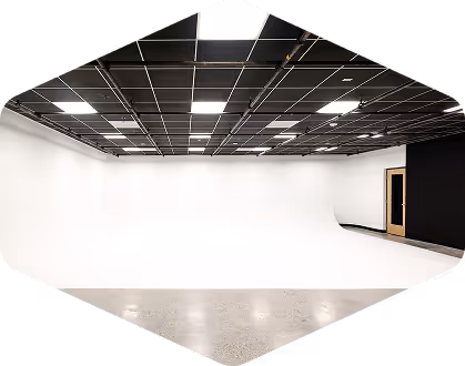 Large white video and photography studio interior