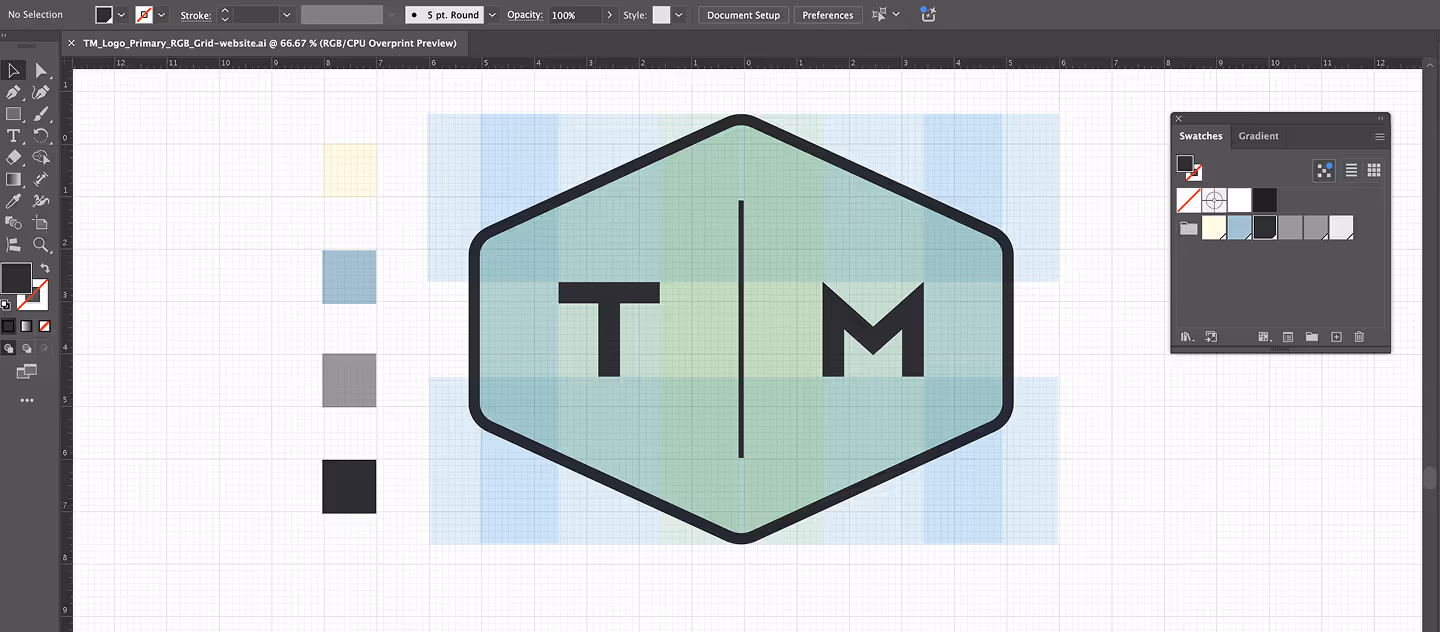 Logo design file for Target Market branding shown in Adobe Illustrator with color swatches and design grid visible.