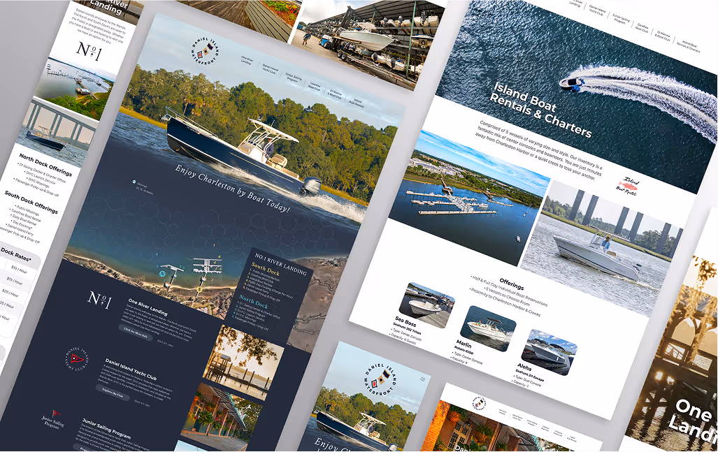 Collage of various screenshots from the Daniel Island Waterfront website designed by Target Market