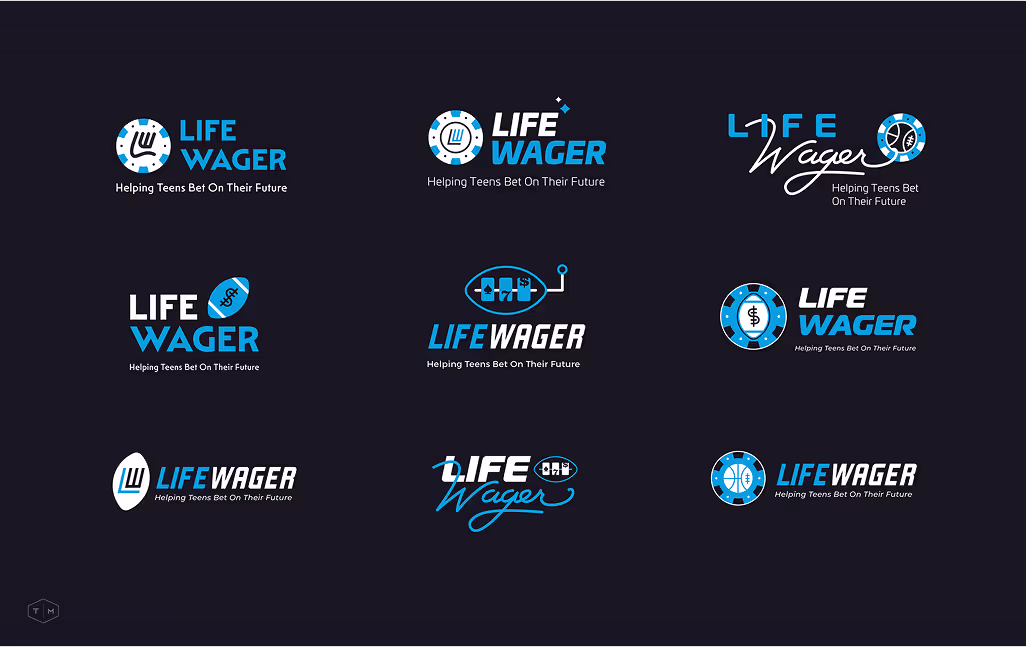 Collage of various Life Wager logo options designed by Target Market