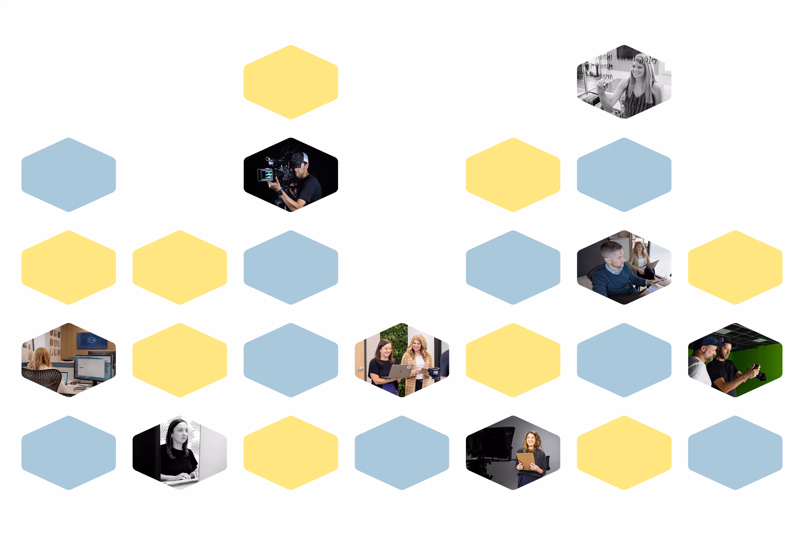 Collage featuring various images of the Target Market team working on client projects