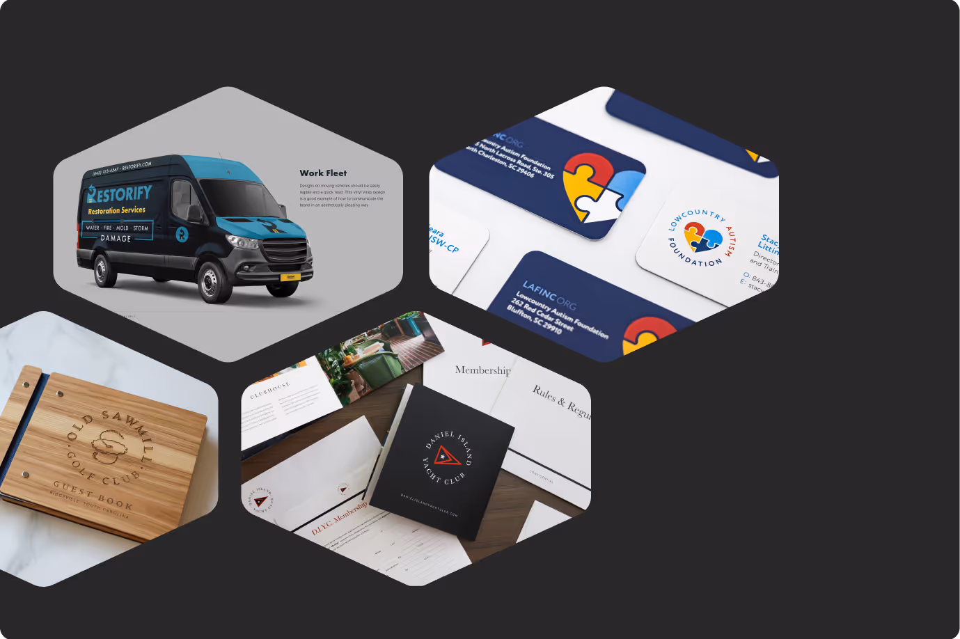 Collage featuring images of branding work by Target Market