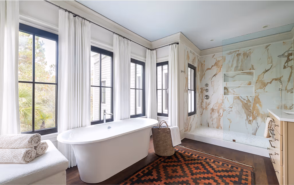 Elegant bathroom with a large tub and shower