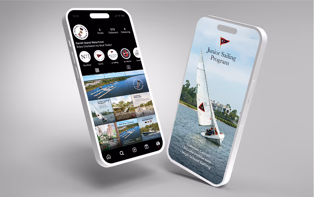 Two mobile phones displaying the Daniel Island Yacht Club Website