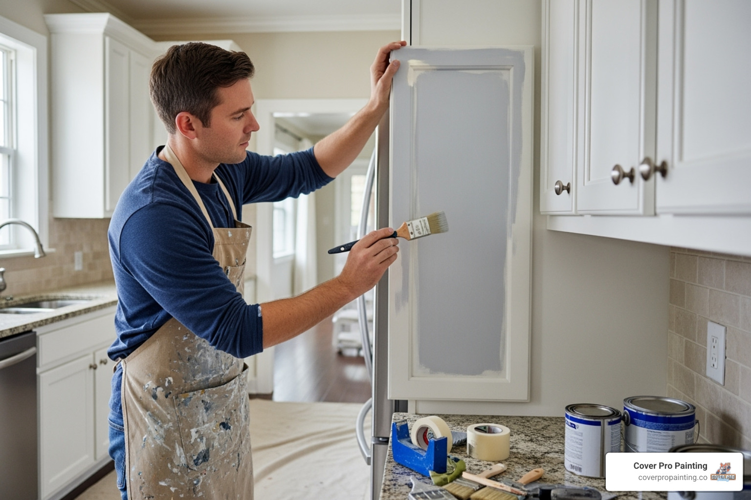painter refinishing kitchen cabinets - house painters bellevue