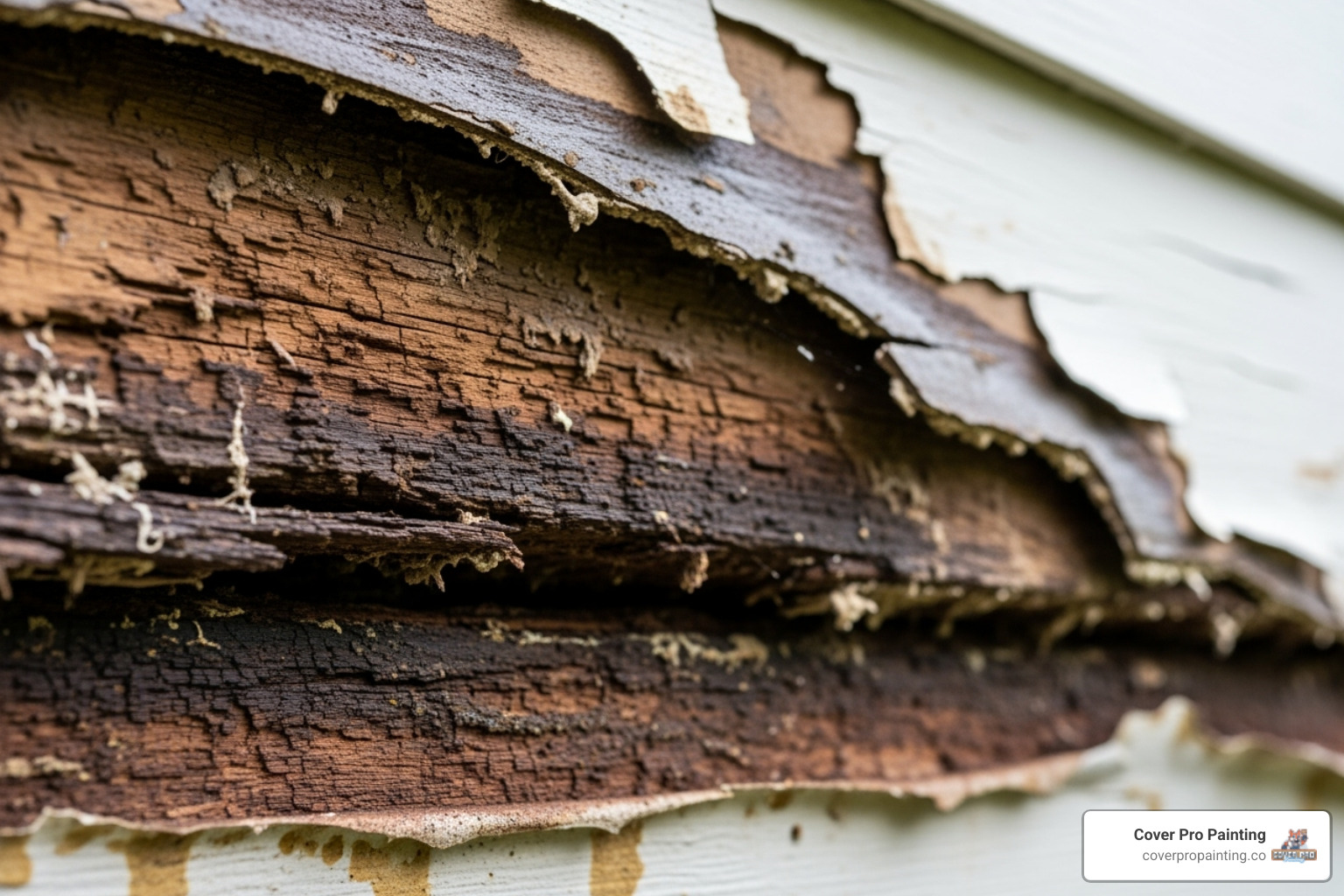 severe wood rot under damaged siding - siding repair des moines