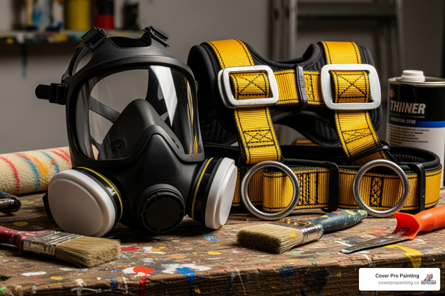 painter's safety gear, including a mask and harness - licensed painting contractor