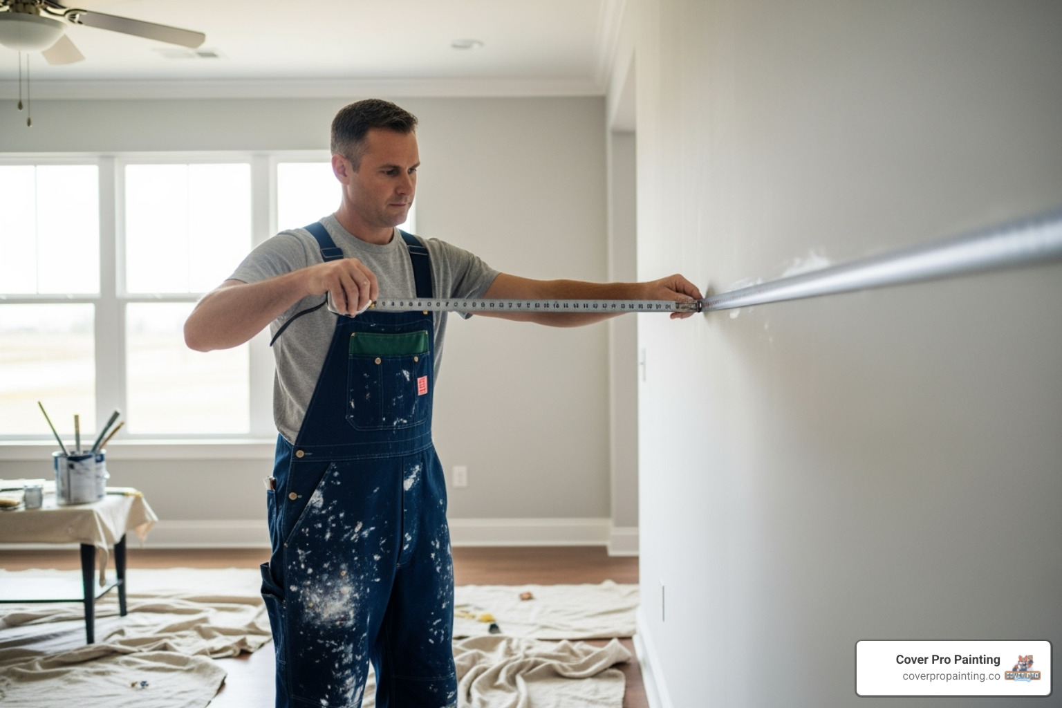 a painter measuring a wall - house painting quotes