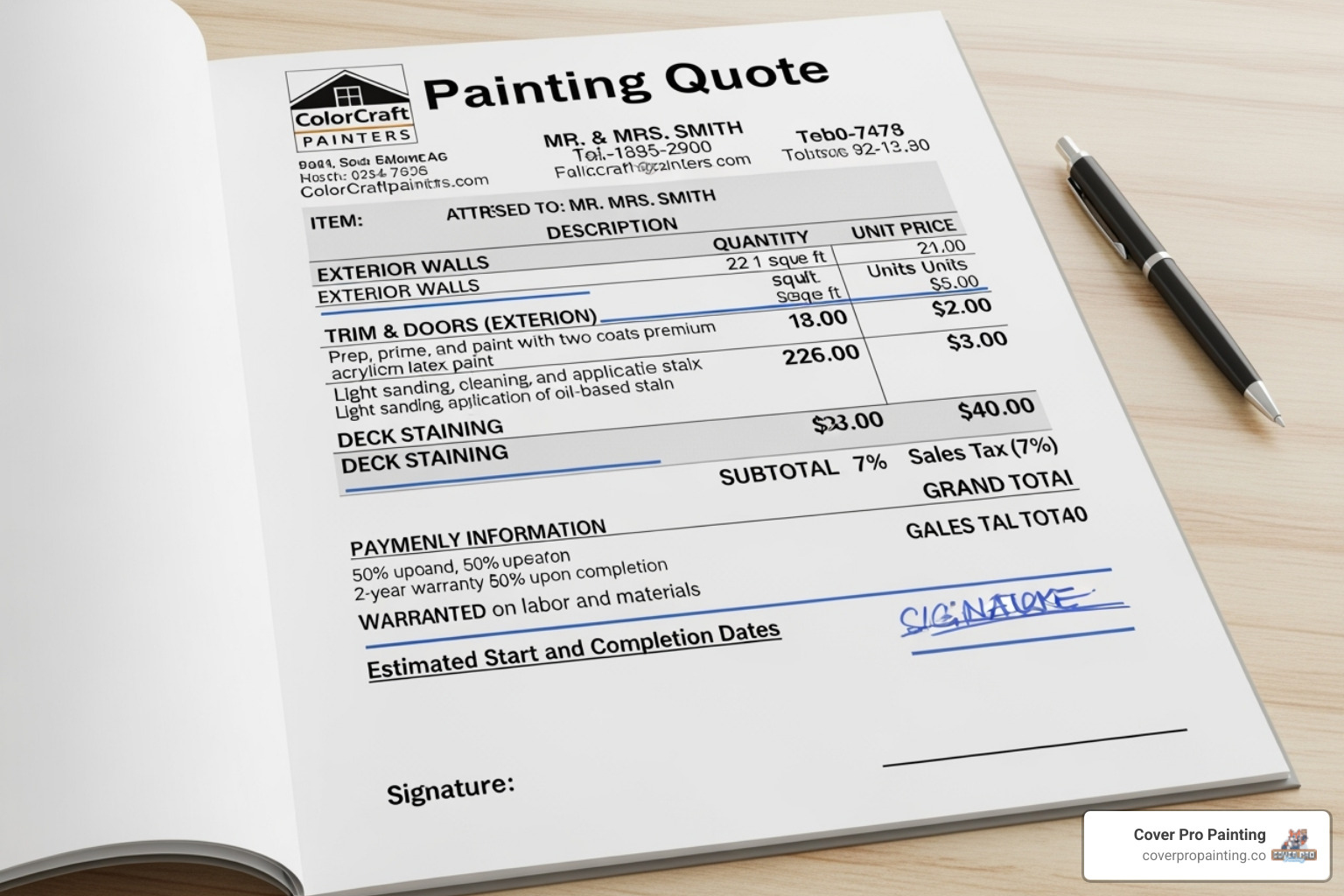 a sample detailed painting estimate document - house painting quotes