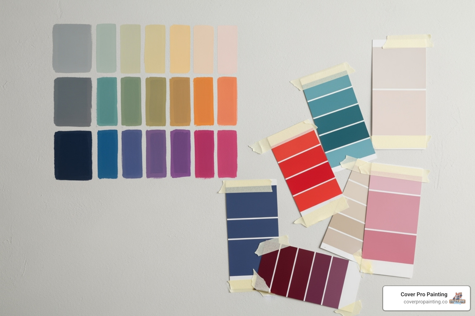 paint swatches against a wall - painting companies near me